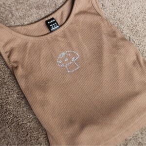 SHEIN Brown Tank Top with Silver Mushroom Design